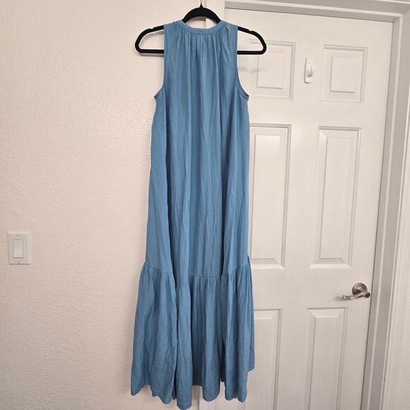 Women’s Sleeveless Maxi Dress Blue Sz S Tiered Boho Coastal Cruise Resortwear - Picture 4 of 8